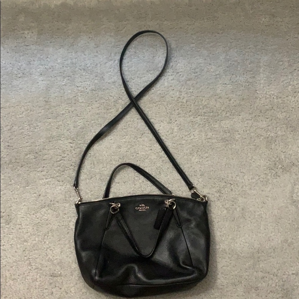 Black leather coach purse